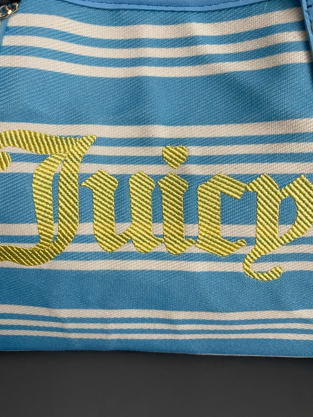 Juicy Couture Paradise Tote Blue White Lemon Striped Canvas